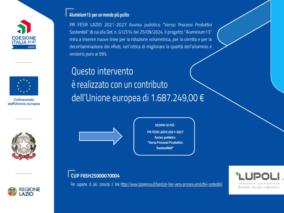LUPOLI S.p.A "Aluminium 13 " Programma FESR Lazio 2021-2027